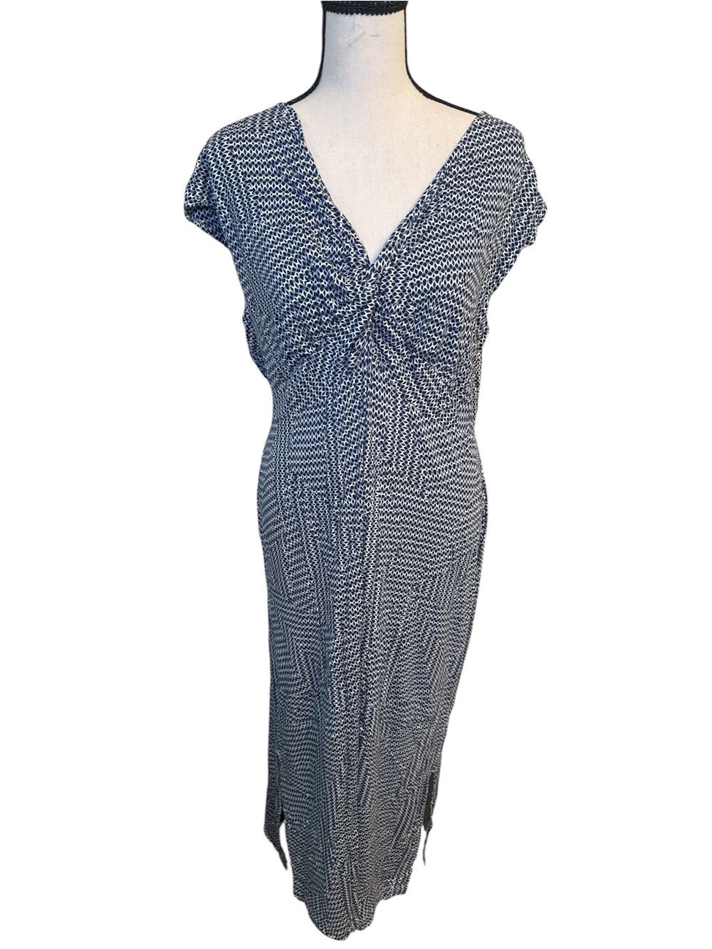 Chico's blue and white geometric print twist-front maxi dress